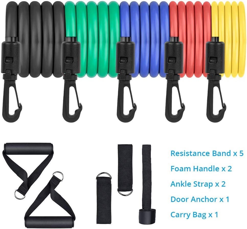 Portable Exercise 11Pcs Resistance Band Set Stackable Up to 150 Lbs