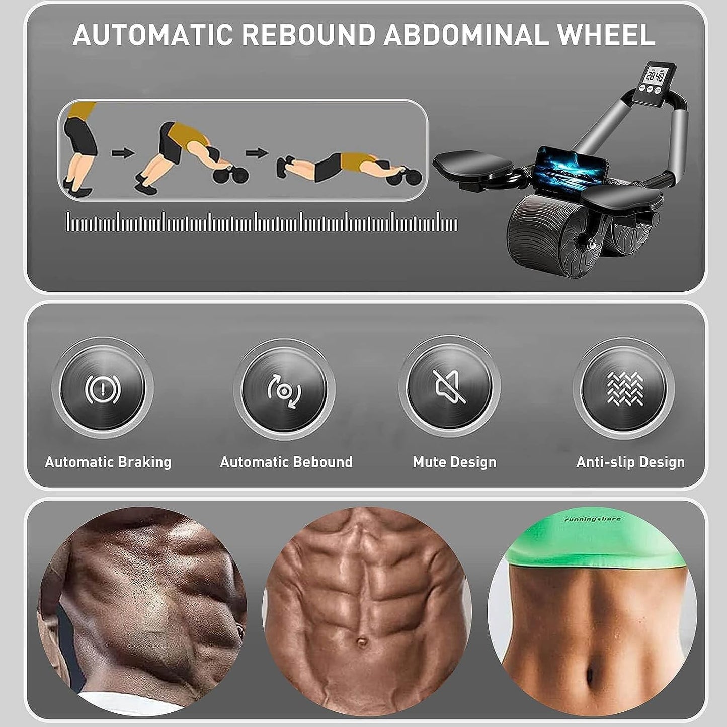 Abdominal Exercise Roller Wheel With Elbow Support, Knee Mat And Timer