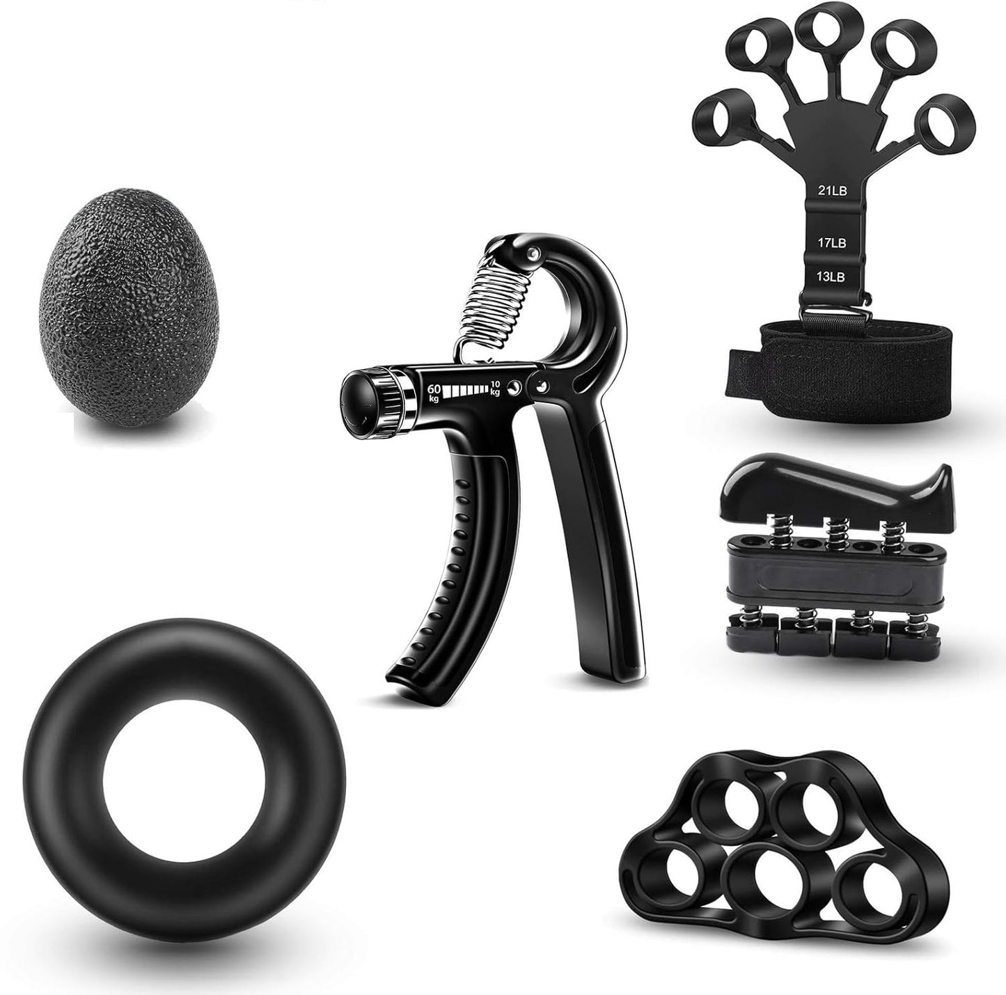 Grip Strength Trainer Kit (6 Pack) with Finger Exerciser, Hand Grip