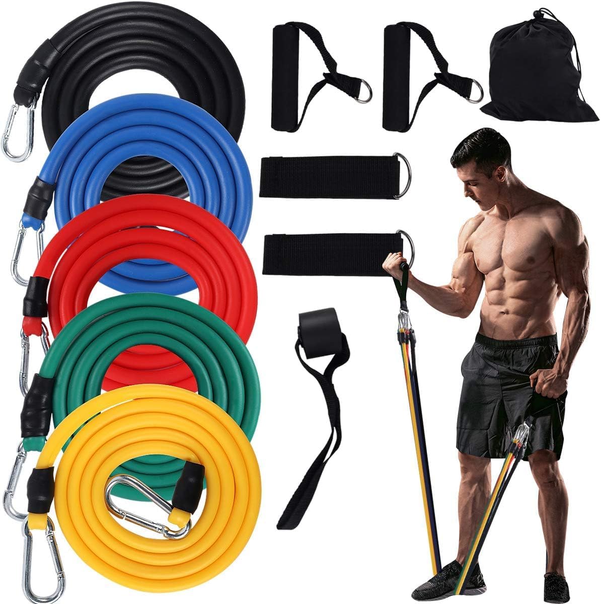 Portable Exercise 11Pcs Resistance Band Set Stackable Up to 150 Lbs