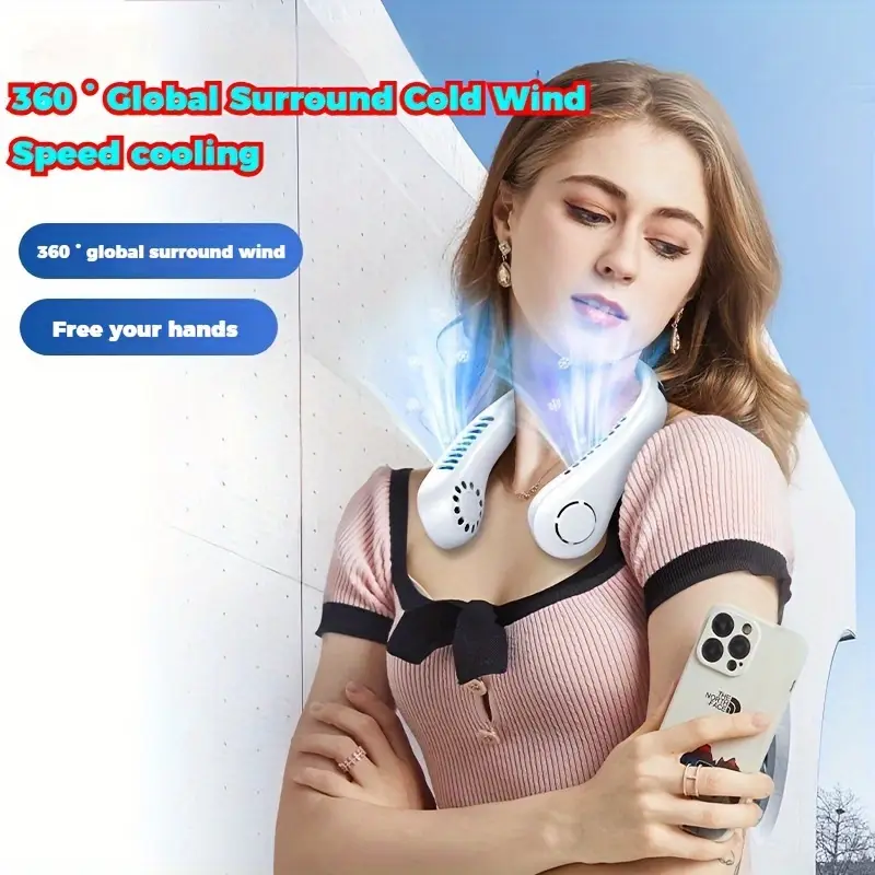 Portable Neck Fan with Adjustable Silicone, USB Rechargeable with LED Display